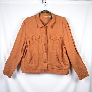 Linden Hill‎ Linen Jacket Woman Extra Large Orange Button Front Pockets Casual